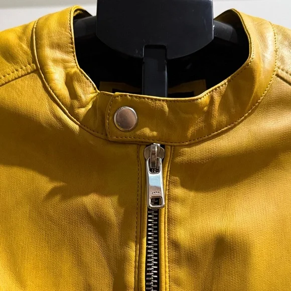 Zara Men's Mustard Leather Jacket - Picture 4 of 8